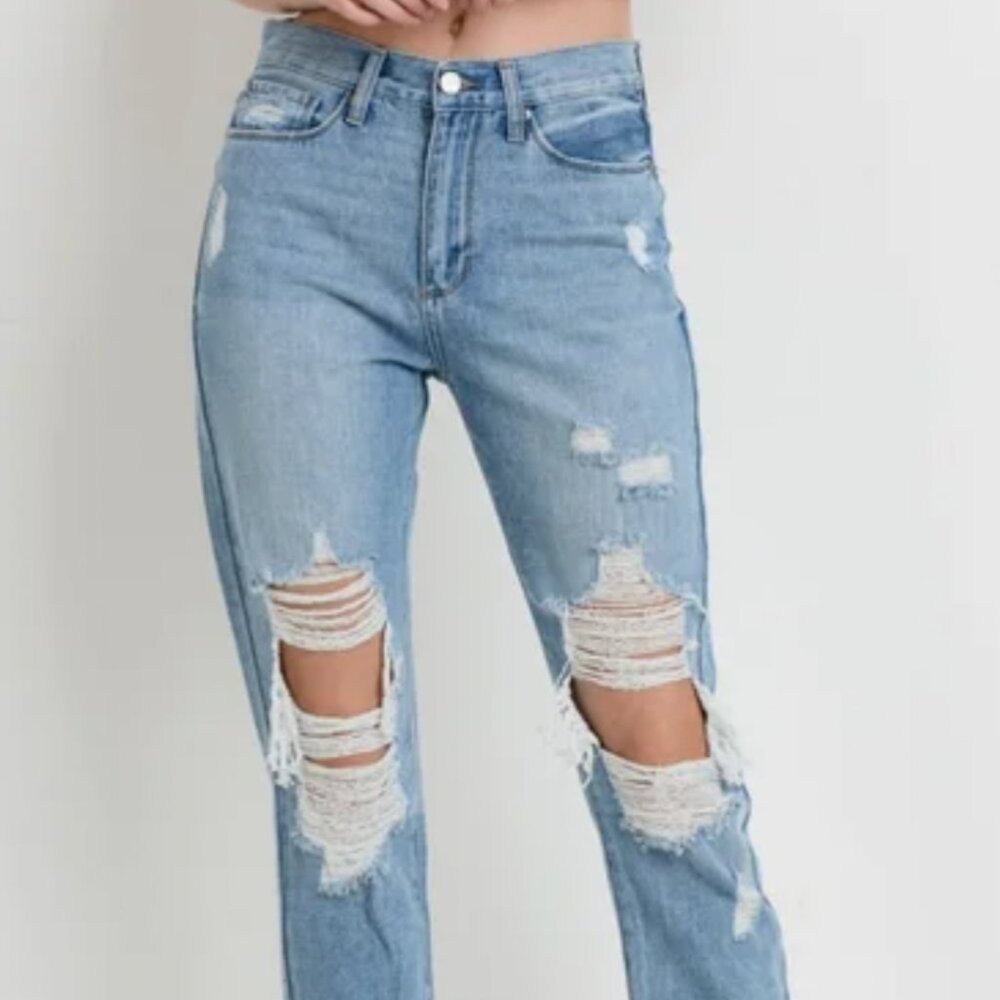 Just Black Denim High Rise Super Destroyed Girlfriend Jean